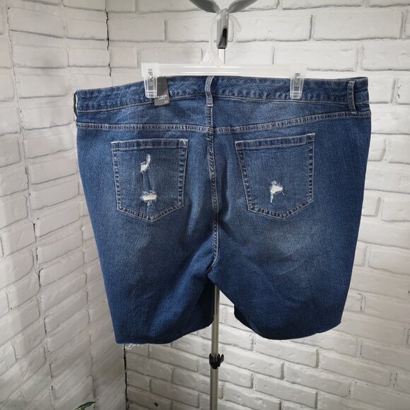 NWT Torrid Ladies Size 22 Medium Wash Distressed Rough Hem Blue Jean Shorts - Picture 2 of 14